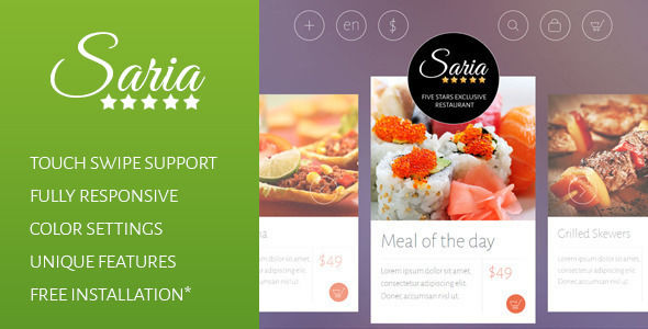 Saria Shop by Nyxpoint is a Shopify theme which features support for RTL languages, fully responsive layouts, search engine optimization, clean design, Bootstrap framework utilization, flat design aesthetics and  minimal design.