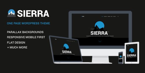 Sierra by ShindiriStudio is a WordPress theme which features parallax elements, one page layouts, fully responsive layouts, search engine optimization, Google Fonts support, Revolution Slider, clean design, Bootstrap framework utilization, support for photo galleries, can be used for your portfolio, magazine style layouts, flat design aesthetics and a grid layout.