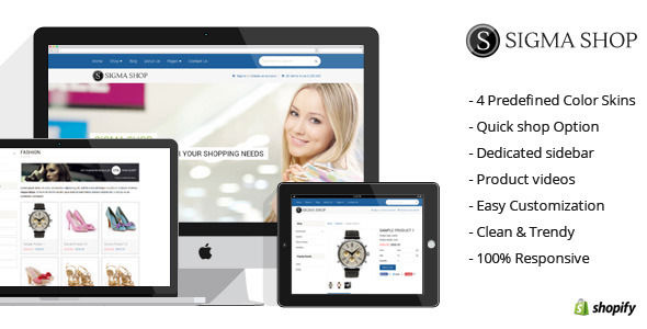 Sigma by BuddhaThemes is a Shopify theme which features support for RTL languages, fully responsive layouts, search engine optimization and  clean design.