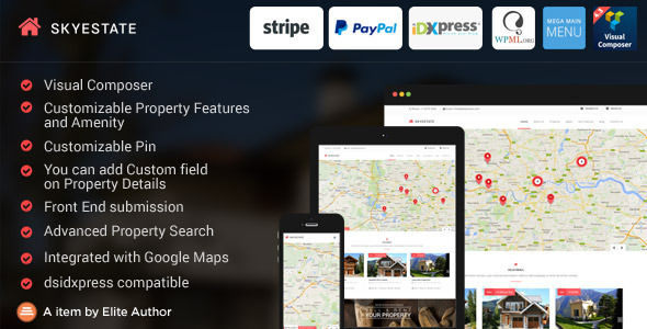 Skyestate by Novarostudio is a niche WordPress theme with frontend submission functionality which features fully responsive layouts, Google Fonts support, Revolution Slider, WooCommerce integration, can be used for your portfolio and is great for your personal site.