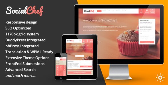 SocialChef by Themeenergy is a niche WordPress theme with frontend submission functionality which features support for RTL languages, fully responsive layouts, search engine optimization, WooCommerce integration and clean design.