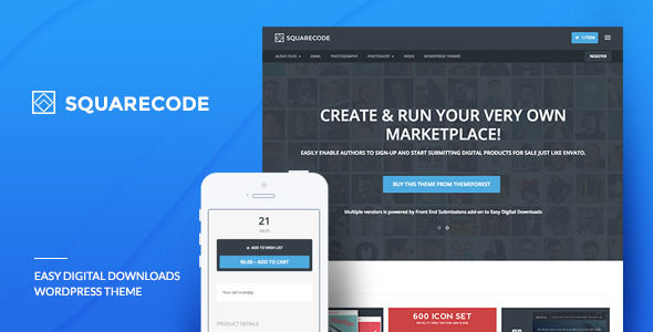 SquareCode by Jonathan01 is a niche WordPress theme with frontend submission functionality which features Retina display support, support for RTL languages, one page layouts, fully responsive layouts, search engine optimization, Google Fonts support, clean design and can be used for your portfolio.