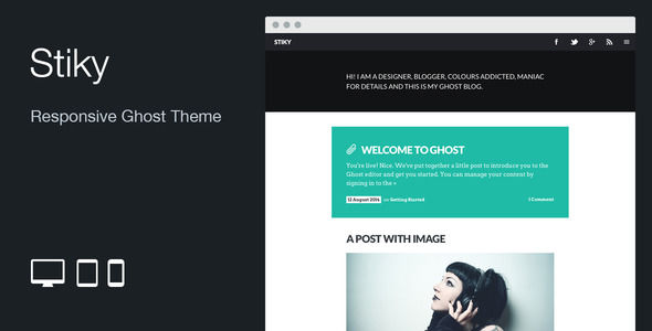 Stiky by MattiaViviani is a Ghost theme which features support for RTL languages, fully responsive layouts, Google Fonts support, clean design and  flat design aesthetics.