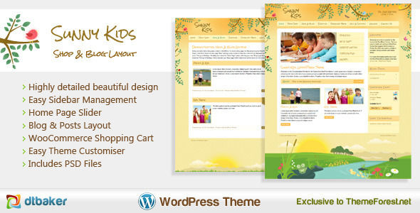 Sunny Kids by Dtbaker is a kids store WordPress theme which features support for RTL languages, fully responsive layouts, Google Fonts support and WooCommerce integration.
