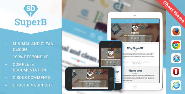 SuperB For Ghost by Lodossteam is a Ghost theme which features support for RTL languages, fully responsive layouts, Google Fonts support, clean design, is great for your personal site and  blogging related layouts and optimizations.