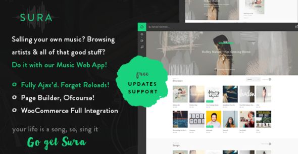 Sura by FinalDestiny is a WordPress music theme which features fully responsive layouts, WooCommerce integration and Bootstrap framework utilization.
