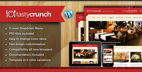 Tasty Crunch by Chimpstudio is a recipe WordPress theme which features Revolution Slider and Bootstrap framework utilization.