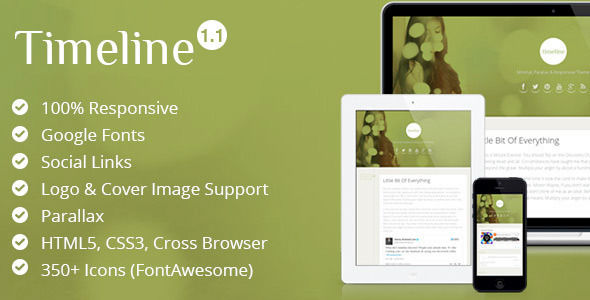 Timeline by GhostThemesMe is a Ghost theme which features parallax elements, fully responsive layouts, clean design, blogging related layouts and optimizations, flat design aesthetics and  minimal design.