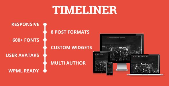 Timeliner by DJMiMi is a news magazine WordPress theme with video support which features support for RTL languages, one page layouts, fully responsive layouts, Google Fonts support, clean design, blogging related layouts and optimizations and flat design aesthetics.