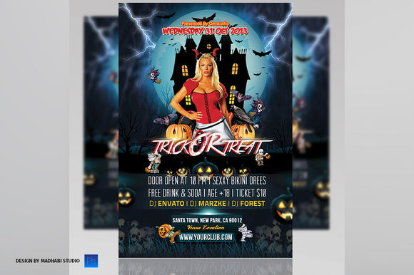 Trick Or Treat Party Flyer by MadhabiStudio is available from CreativeMarket for $7.