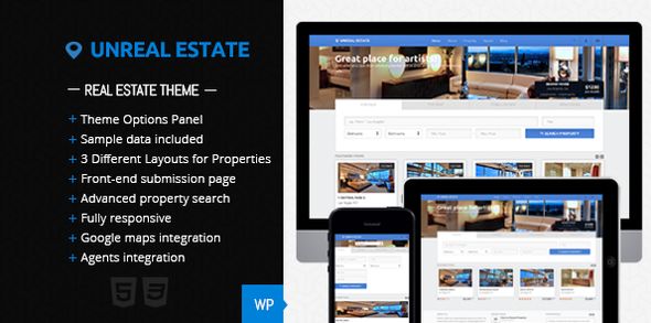 Unreal Estate by FinalDestiny is a niche WordPress theme with frontend submission functionality which features fully responsive layouts, search engine optimization, clean design, Bootstrap framework utilization, corporate style visuals and a grid layout.