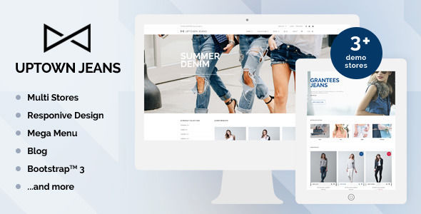 Uptown Jeans by Tvlgiao is a Shopify theme which features parallax elements, support for RTL languages, Mega Menu, fully responsive layouts, search engine optimization, Google Fonts support, WooCommerce integration, Bootstrap framework utilization and  minimal design.