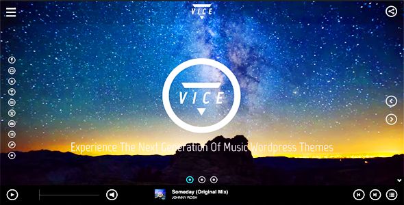 Vice by QantumThemes is a WordPress theme for DJs which features Retina display support, parallax elements, one page layouts, fully responsive layouts, Google Fonts support, Revolution Slider, Bootstrap framework utilization, can be used for your portfolio and Futuristic.