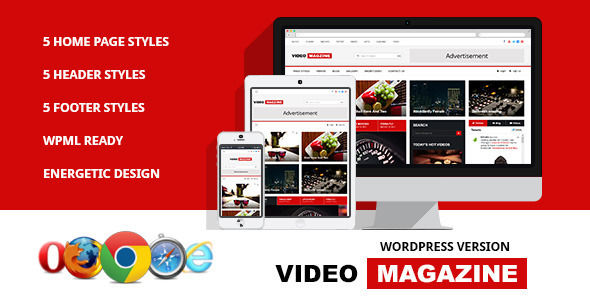 Video Magazine by Softcircles is a news magazine WordPress theme with video support which features support for RTL languages, fully responsive layouts, Google Fonts support, Revolution Slider, clean design, Bootstrap framework utilization, magazine style layouts and flat design aesthetics.