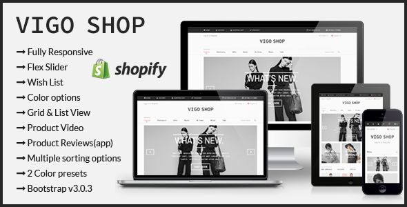 Vigo Shop by Xlentthemes is a Shopify theme which features support for RTL languages, fully responsive layouts, search engine optimization, Google Fonts support, clean design, is great for your personal site, a grid layout and  minimal design.