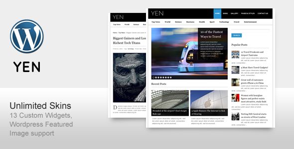YEN by ThemeGoods is a news magazine WordPress theme with video support which features support for RTL languages, clean design, magazine style layouts and is great for your personal site.