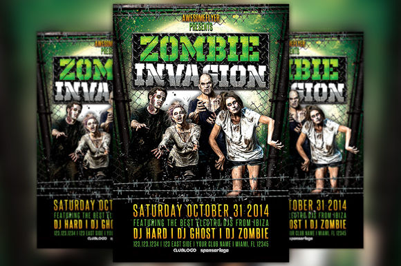 Zombie Invasion Halloween Flyer by Flyermind is available from CreativeMarket for $6.