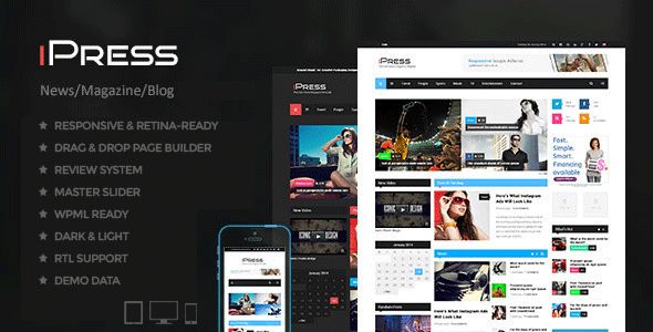 IPress by HighThemes is a news magazine WordPress theme with video support which features Retina display support, support for RTL languages, fully responsive layouts, search engine optimization, Google Fonts support, Revolution Slider, clean design, magazine style layouts, blogging related layouts and optimizations and flat design aesthetics.