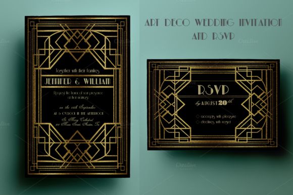Art Deco Wedding Invitation And RSVP by Annago is available from CreativeMarket for $8.