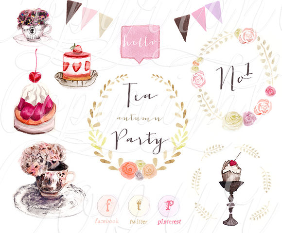 Autumn Tea Party Watercolours by HalftoneStudio is available from CreativeMarket for $8.