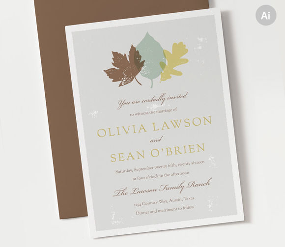 Autumn Wedding Invitation Template by ClementineCreative is available from CreativeMarket for $8.