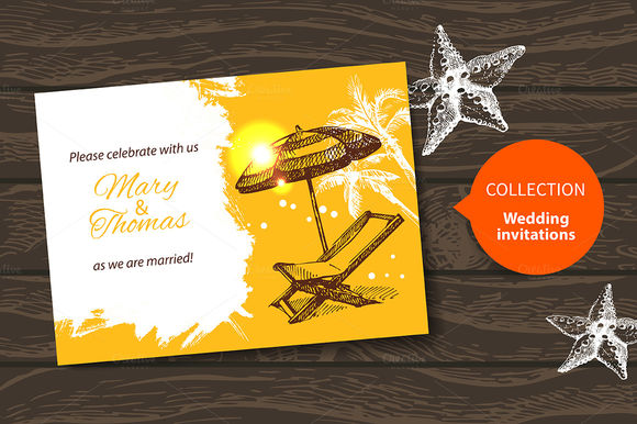 Beach Wedding Invitations by ElenaPimonova is available from CreativeMarket for $4.