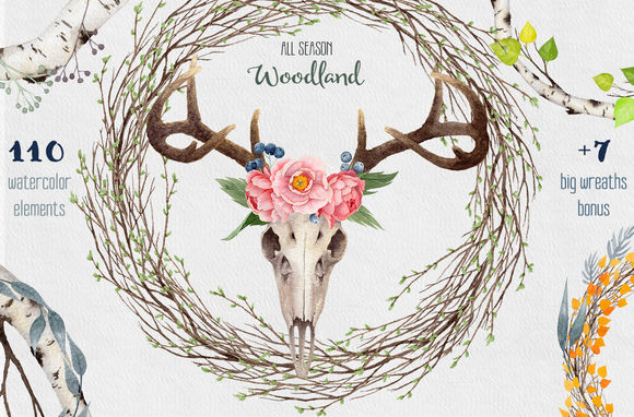 Big Watercolor Collection Woodland by WatercolorNomads is available from CreativeMarket for $27.
