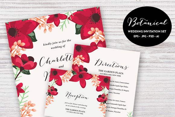 Botanical Wedding Set ESP And PSD by Pixejoo is available from CreativeMarket for $13.