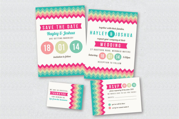 Colorful Chevron Wedding Invitation by CreativeCouture is available from CreativeMarket for $10.