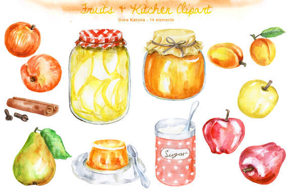 Fruits And Kitchen Clipart by DoraKatona is available from CreativeMarket for $6.