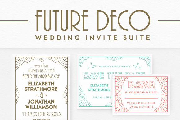 FutureDeco Wedding Invite Suite by GerrenLamson is available from CreativeMarket for $25.