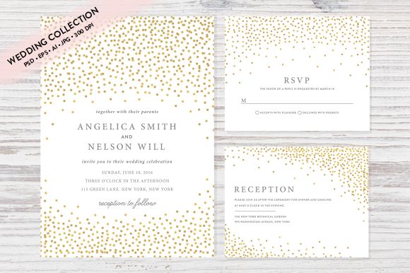 Gold Confetti Wedding Invitation Set by Pixejoo is available from CreativeMarket for $13.