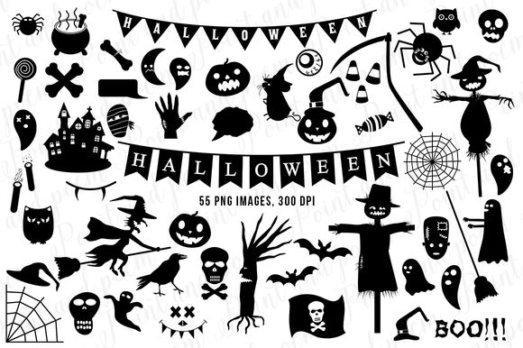 Halloween Clip Art Black Silhouette by PointandPoem is available from CreativeMarket for $7.