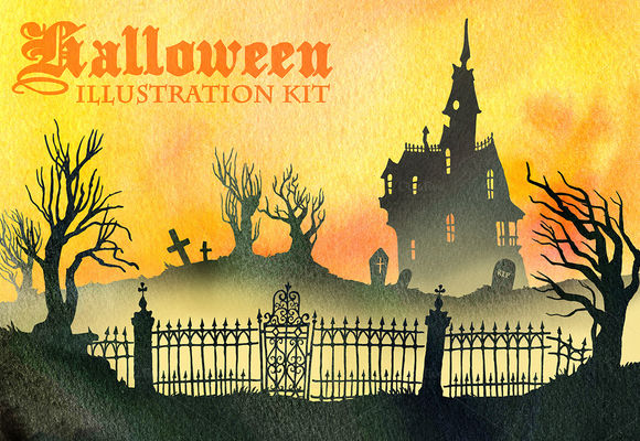 Halloween Illustration Kit by Artbiscuit is available from CreativeMarket for $15.