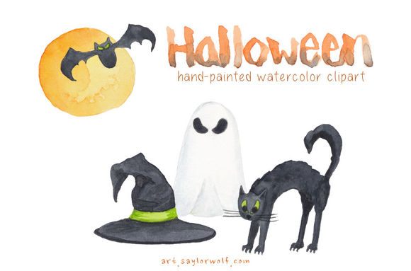 Happy Watercolor Halloween by SaylorWolfWatercolors is available from CreativeMarket for $7.