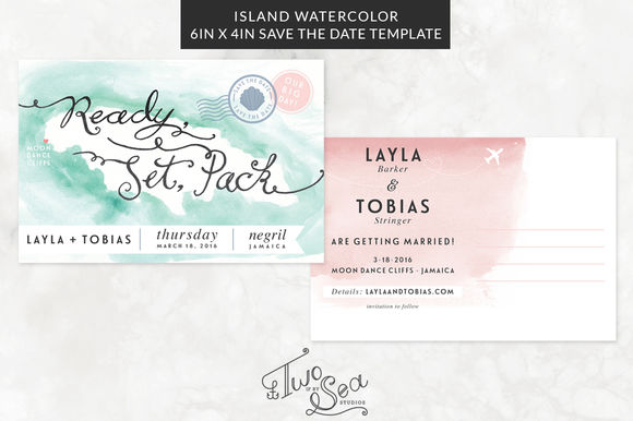 Island Wedding Save The Date by TwoifbySeaStudios is available from CreativeMarket for $20.
