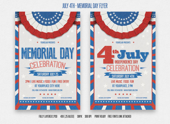 July 4th And Memorial Day Flyer by DesignWorkz is available from CreativeMarket for $6.