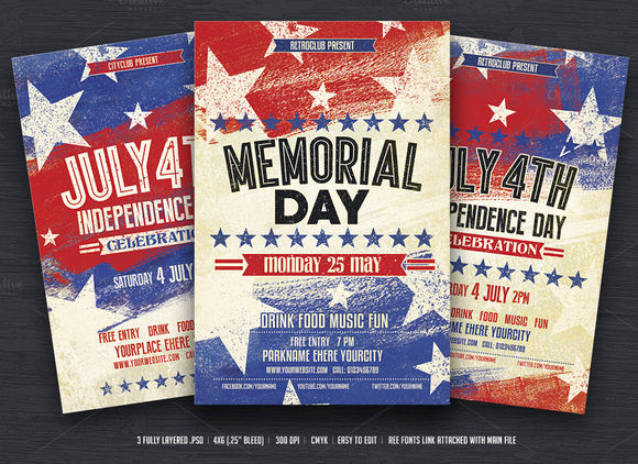 July 4th And Memorial Day Flyers by DesignWorkz is available from CreativeMarket for $6.