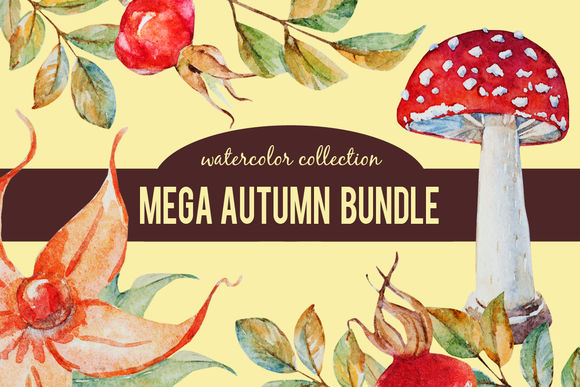 Mega Autumn Watercolor Bundle by LembrikArtworks is available from CreativeMarket for $19.