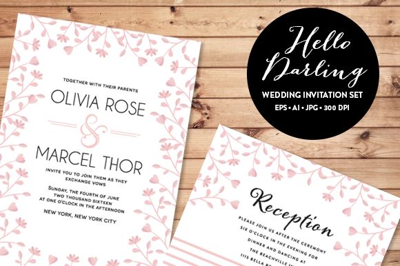 Pink Floral Wedding Invitation Set by Pixejoo is available from CreativeMarket for $13.