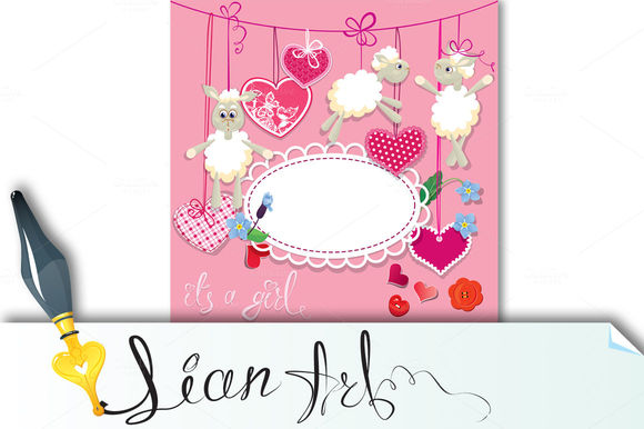 Pink Baby Shower Card With Sheep by Lian-art is available from CreativeMarket for $4.