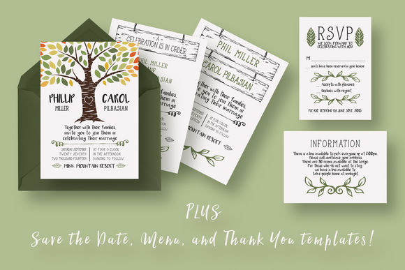 Rustic Tree Wedding Suite by KnottedDesign is available from CreativeMarket for $18.