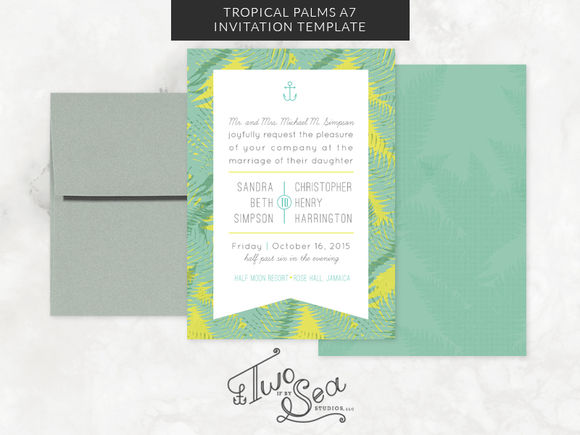 Tropical Palms Invitation Template by TwoifbySeaStudios is available from CreativeMarket for $15.