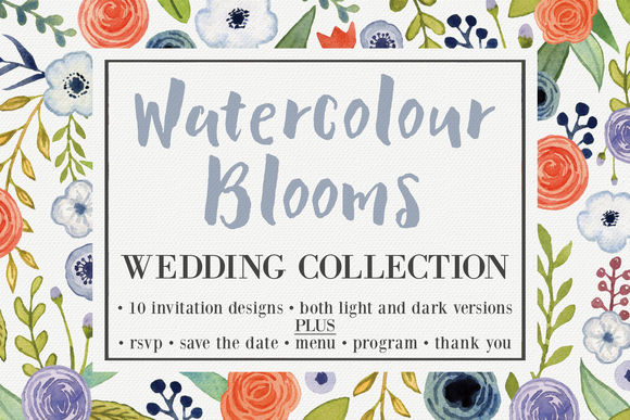 Watercolor Blooms Wedding Collection by KnottedDesign is available from CreativeMarket for $26.