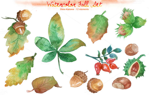 Watercolor Fall Set by DoraKatona is available from CreativeMarket for $6.