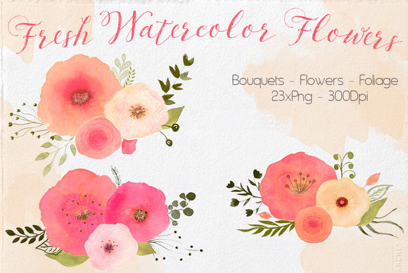 Watercolor Fresh Flowers by Lizamperini is available from CreativeMarket for $8.