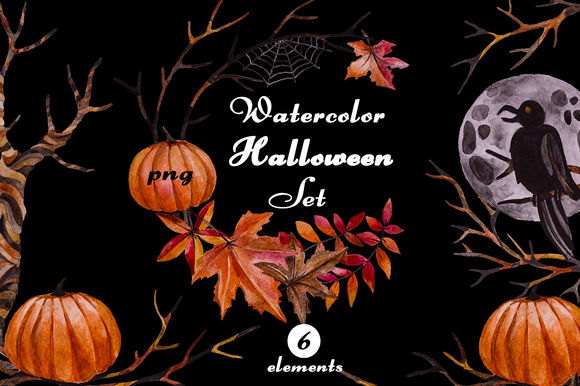 Watercolor Halloween Set by LidiaP is available from CreativeMarket for $12.