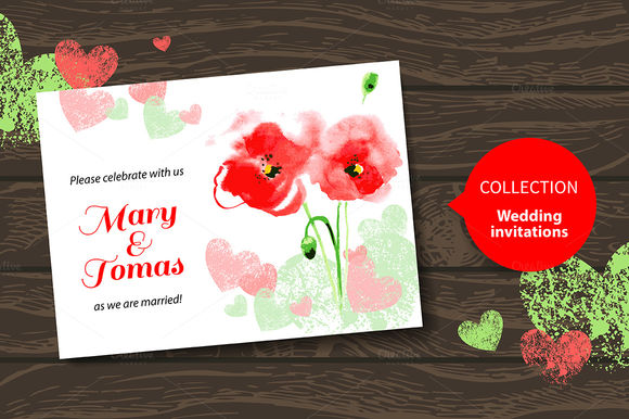 Watercolor Poppy Wedding Invitations by ElenaPimonova is available from CreativeMarket for $4.