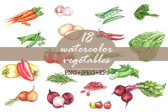 Watercolor Vegetables by AnastasiaNio is available from CreativeMarket for $15.