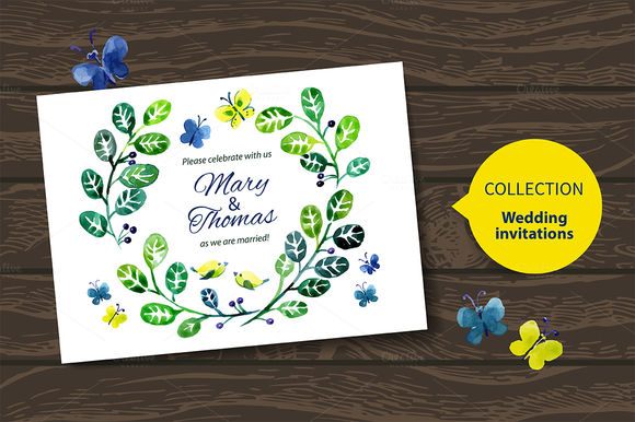 Watercolor Wedding Invitation Vector by ElenaPimonova is available from CreativeMarket for $4.